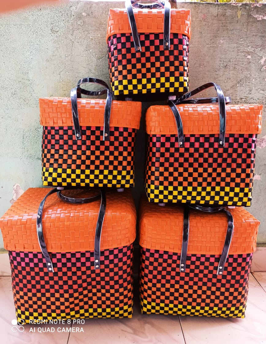 Orange Checked Storage Tote Set